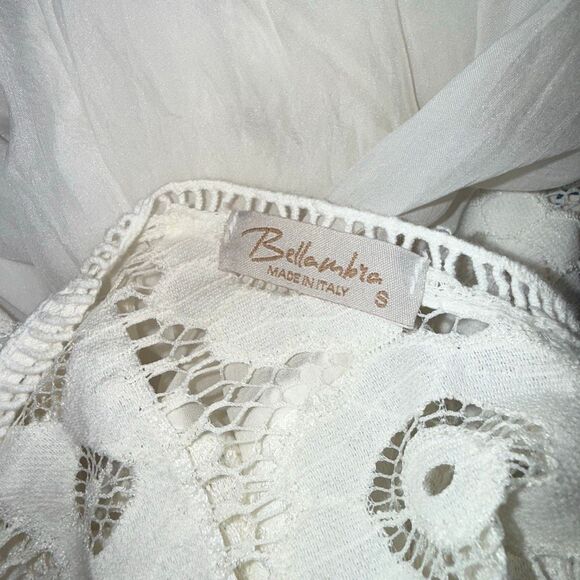 Made in Italy 100% Silk Lace Boho Blouse Sheer Bell Sleeve Peasant Top Romantic - Picture 13 of 15